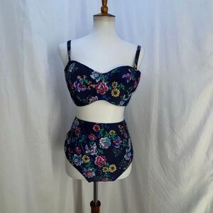 NWOT Figleaves bikini 2 pc swim bathing suit Dhalia Blue Navy Bottom 20/Top 38DD